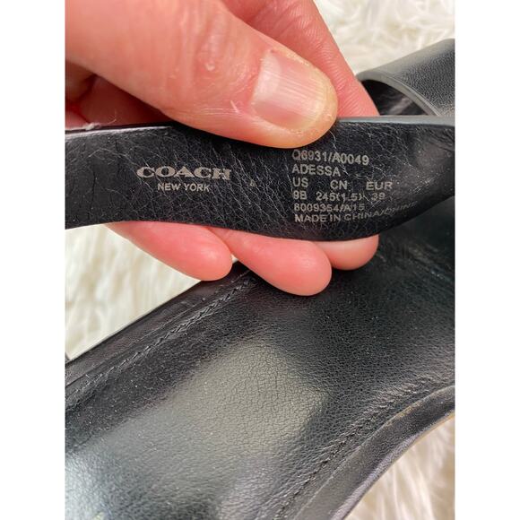 Coach Adessa Women's 9B Black Wooden Block Heel Peep Toe Sandals - Picture 9 of 10